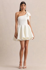 Prosperity | White Asymmetric-Neck Mini Dress With Bow Detail