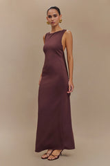 Catelyn Asymmetrical Scuba Jersey Midi Dress - Cacao Brown