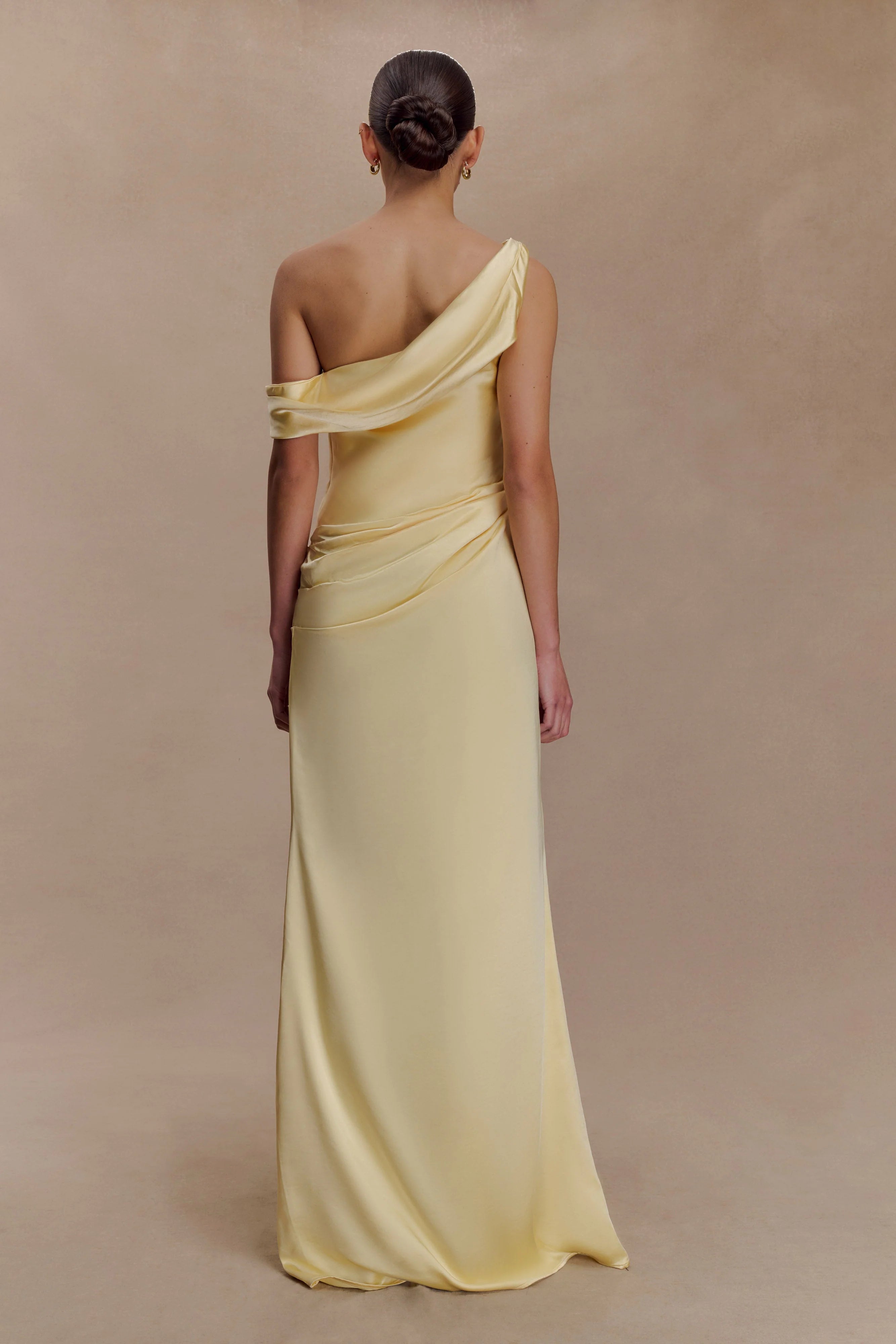 Dalia Off Shoulder Satin Maxi Dress - Lemon