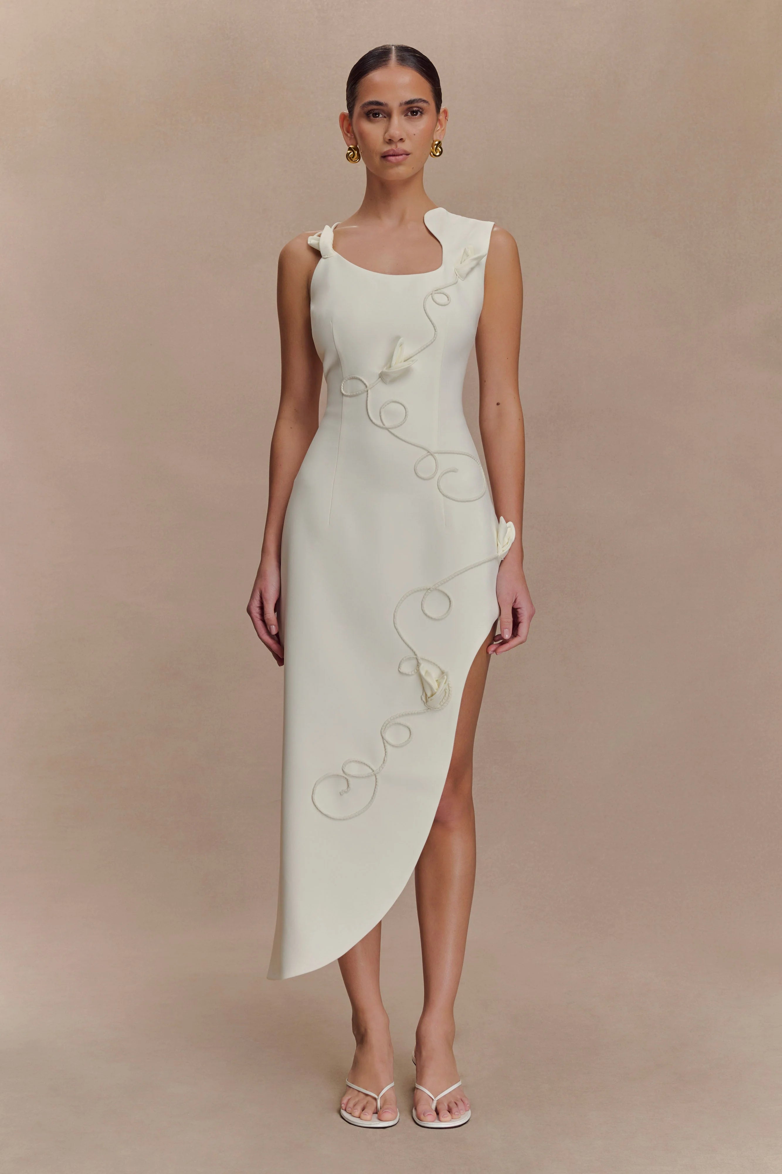 Virginia Suiting Embroidered Midi Dress - White