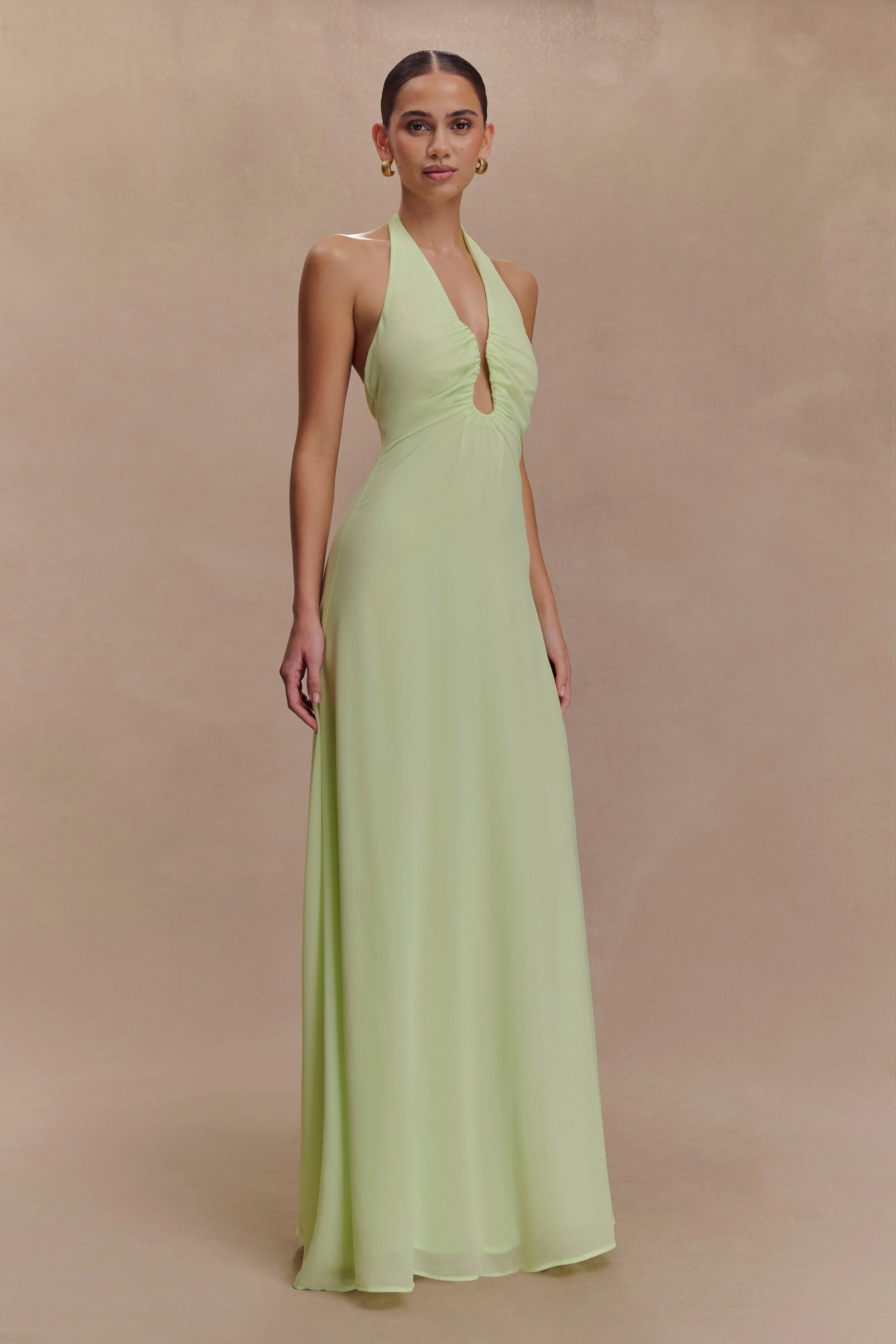 Malakhai Chiffon Halter Maxi Dress - Pastel Green