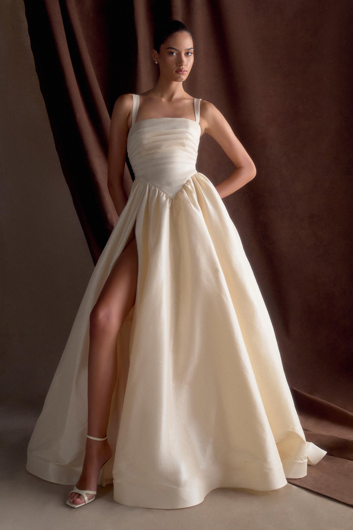 Carla Ruched Gown - Cream Ivory