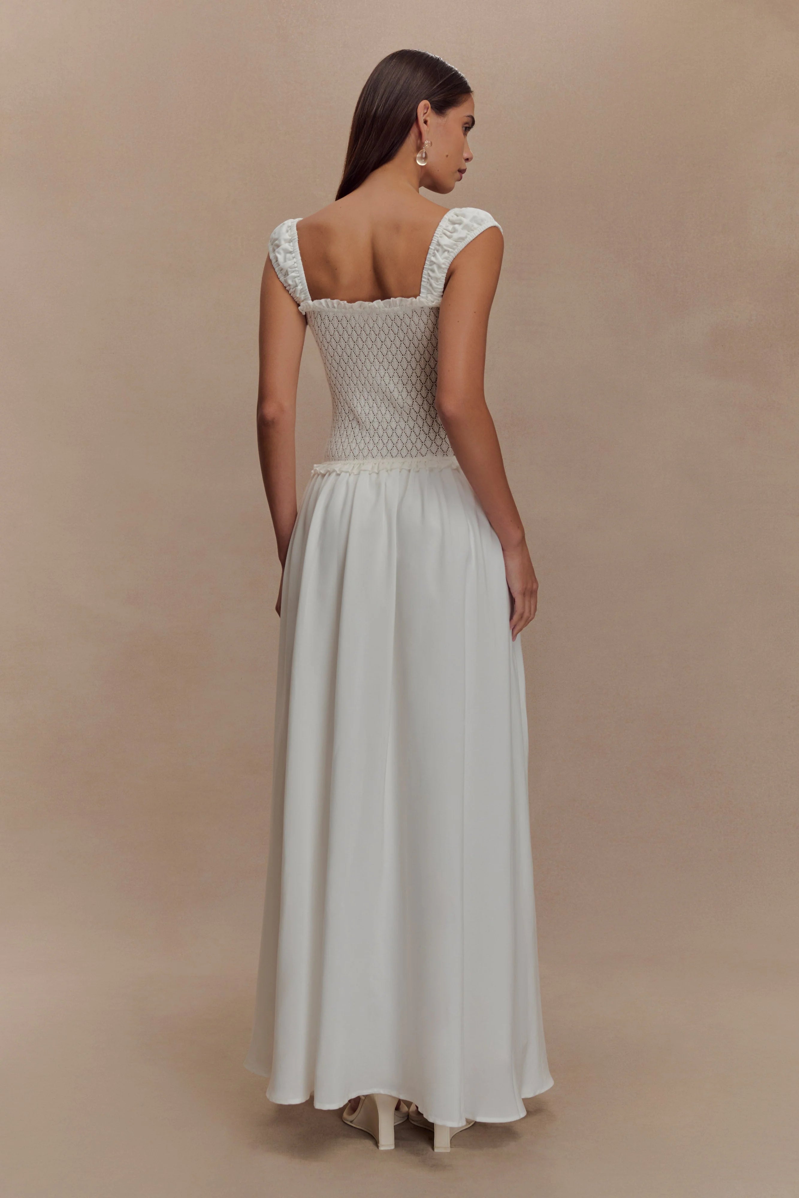 Tahlia Pointelle Knit Midi Dress - White