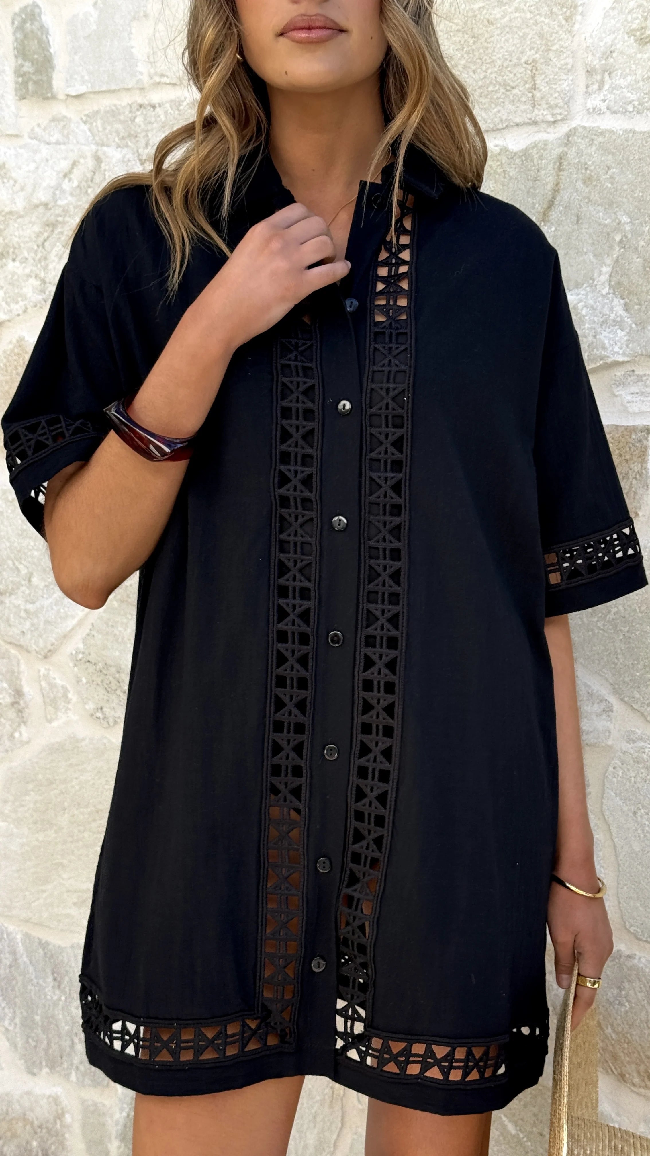 Halia Mini Shirt Dress - Black