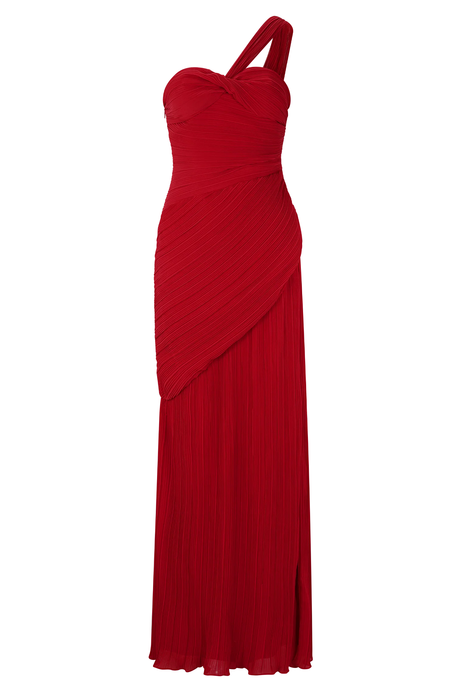 Tamara Shirred Chiffon Midi Dress - Red