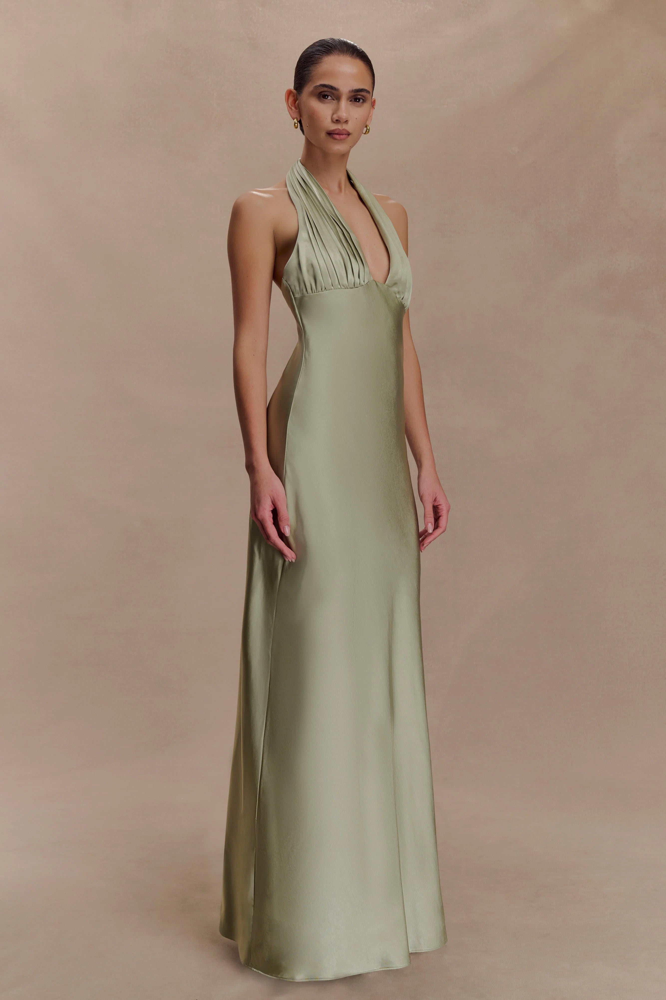 Alice Satin Halter Maxi Dress - Sage