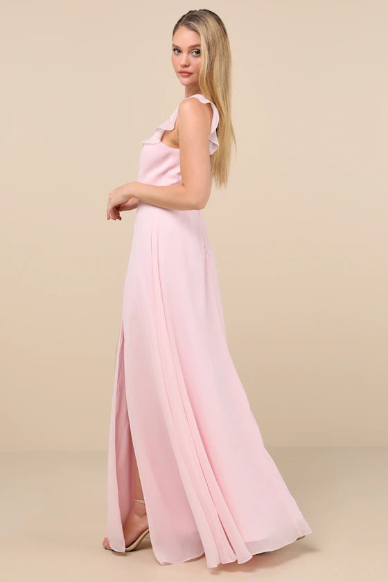 Dreamy Admiration Light Pink Ruffled Maxi Dress