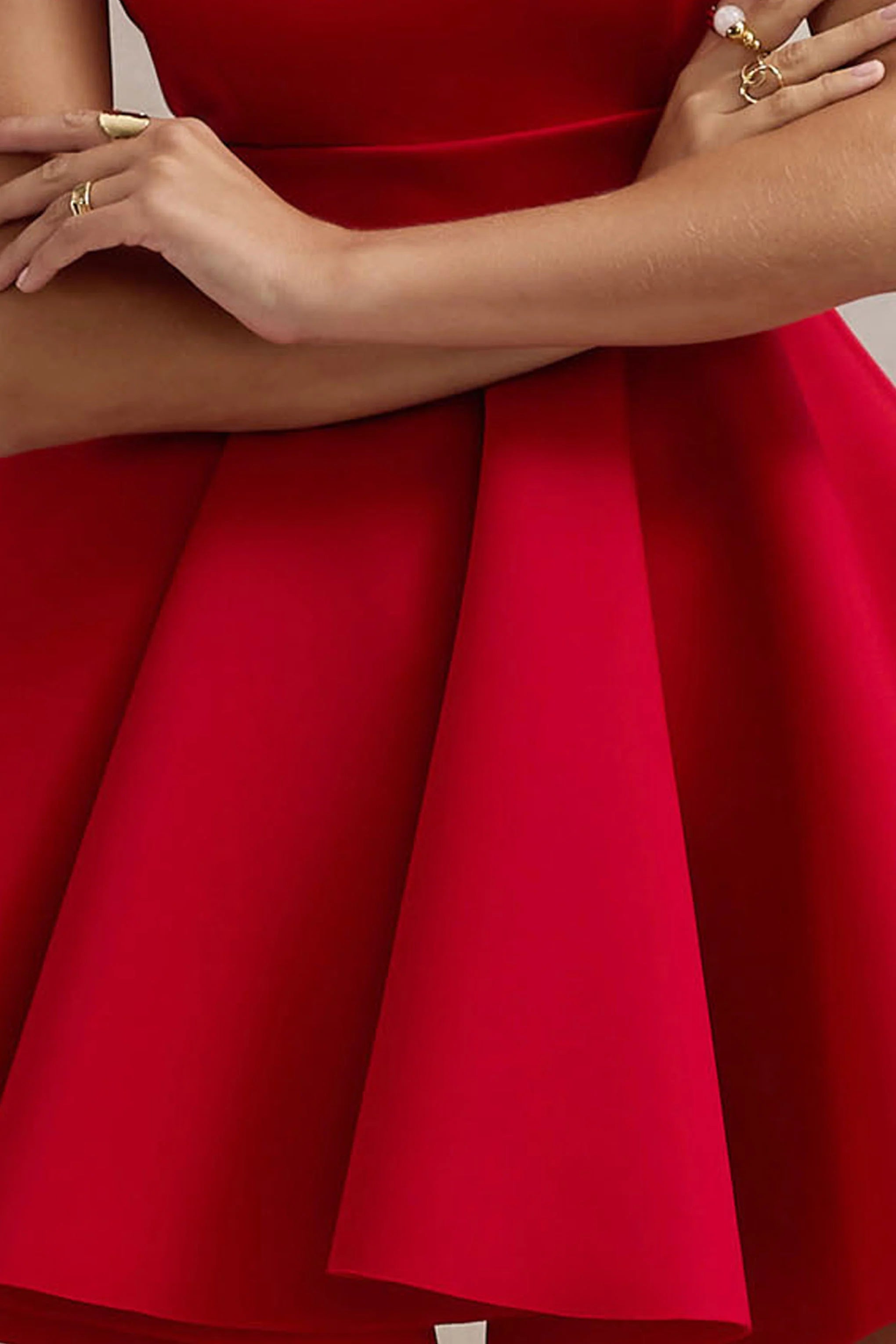 Waverly | Red Racer-Neck Sleeveless Skater Mini Dress