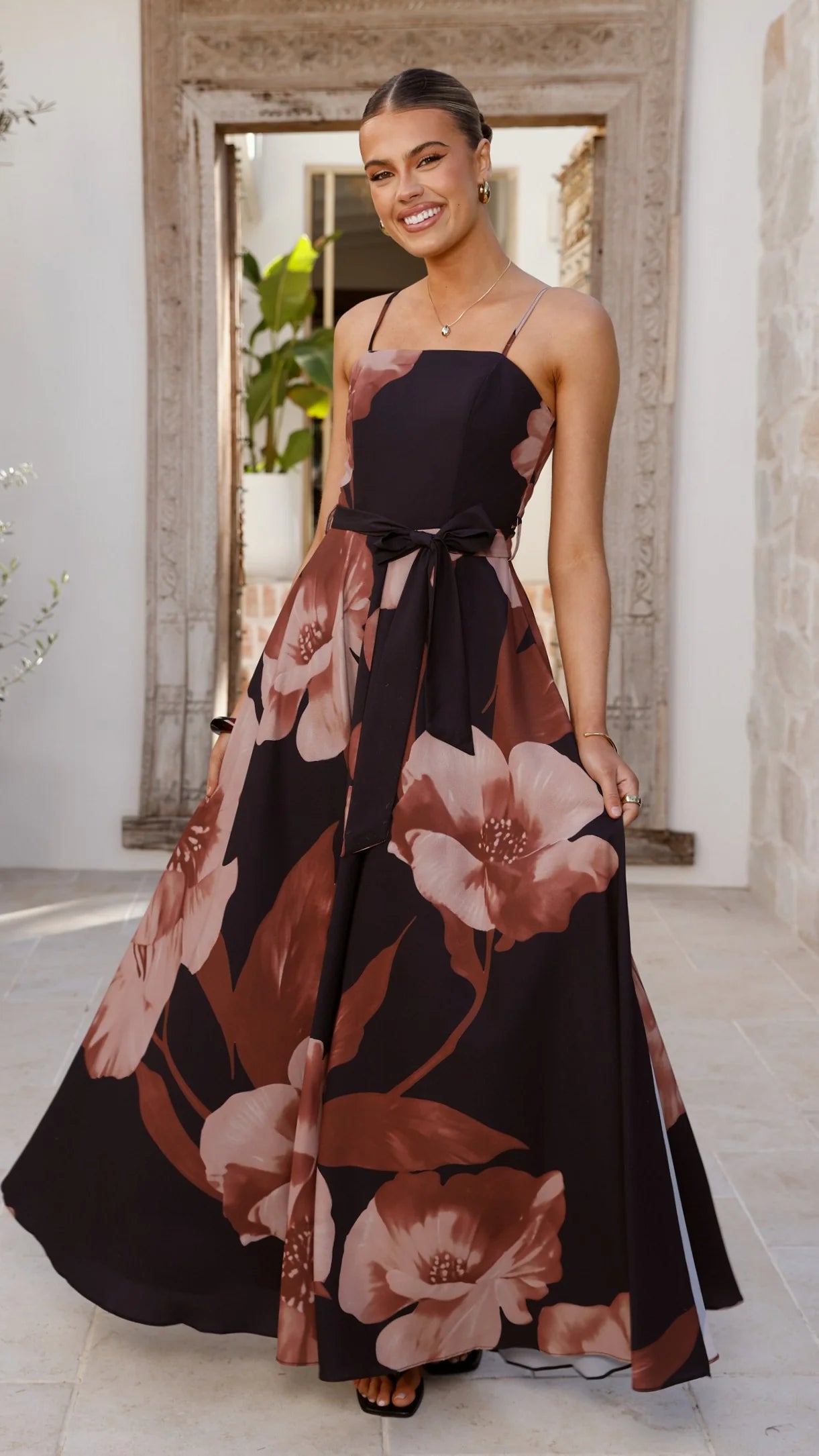 Carson Maxi Dress - Black/Wine Floral