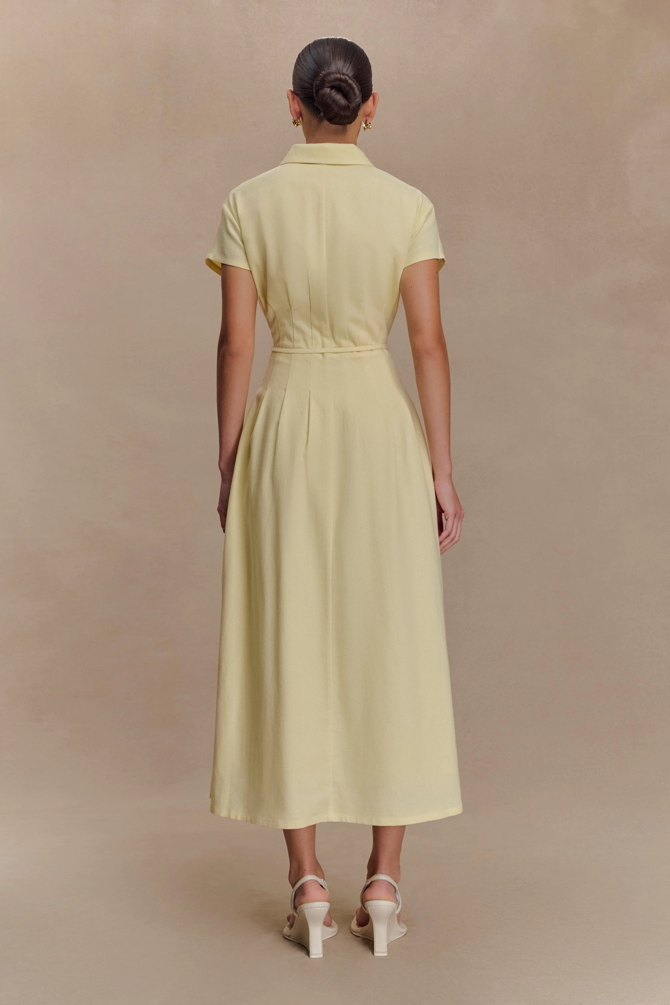 Aysha Buttoned Linen Midi Dress - Lemon
