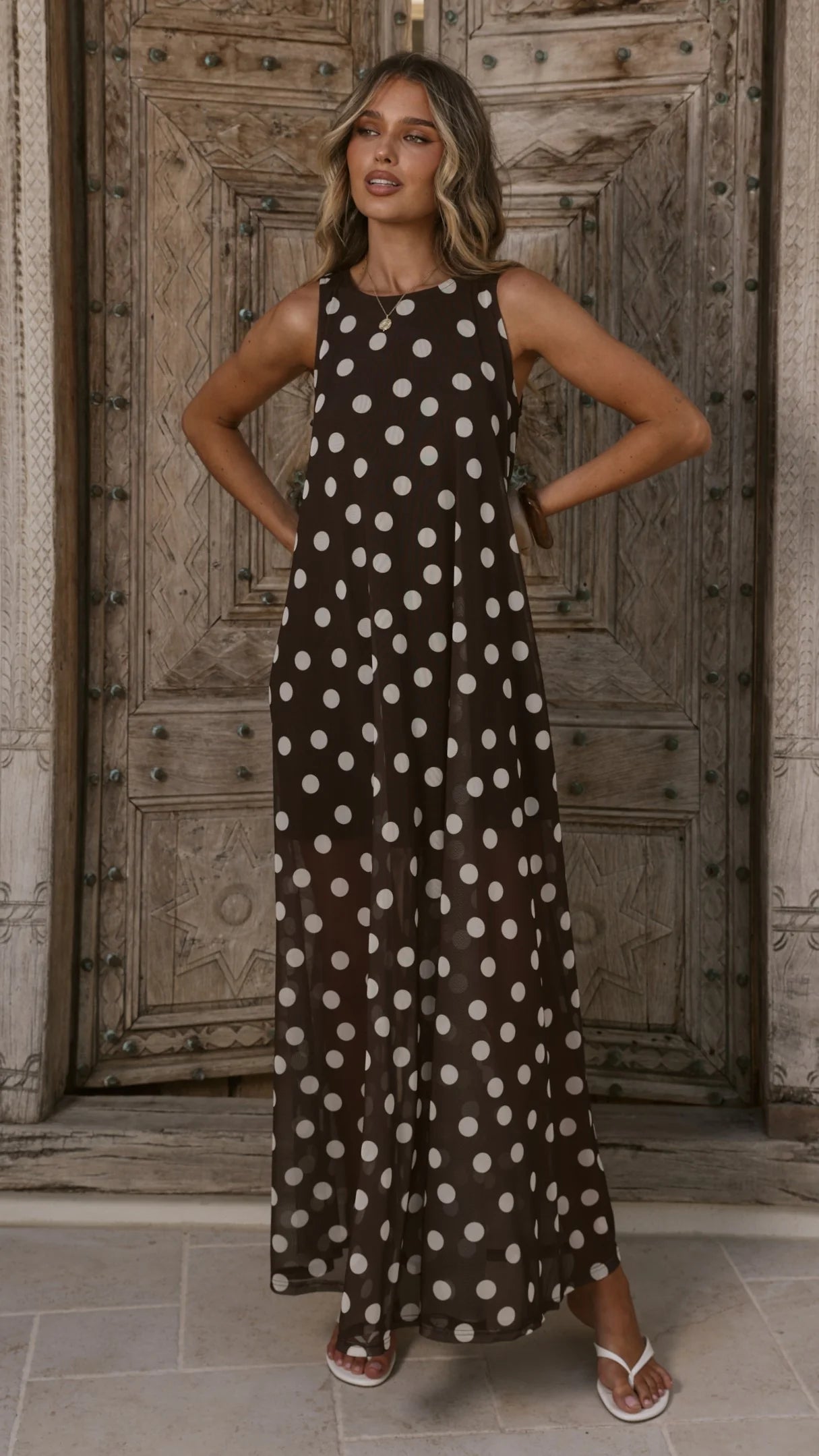 Amryn Maxi Dress - Choc/White Polka Dot